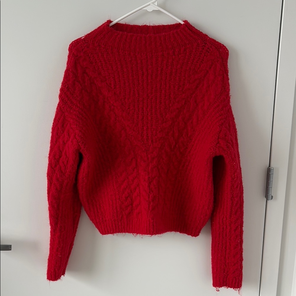 Red Cable Knit Women's Sweater